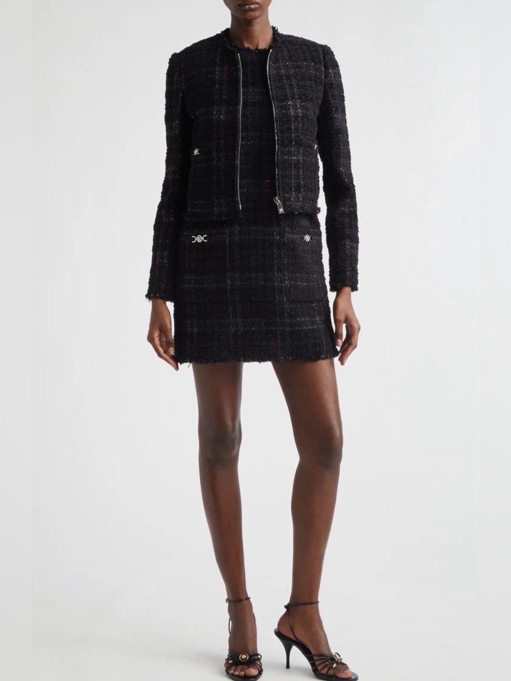 NWT Versace Black Tweed Cropped Jacket & Sheath Dress Set
